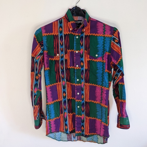 Wrangler Vintage Colorful Aztec/Western Print Button Down Shirt|15x33 - Picture 1 of 4